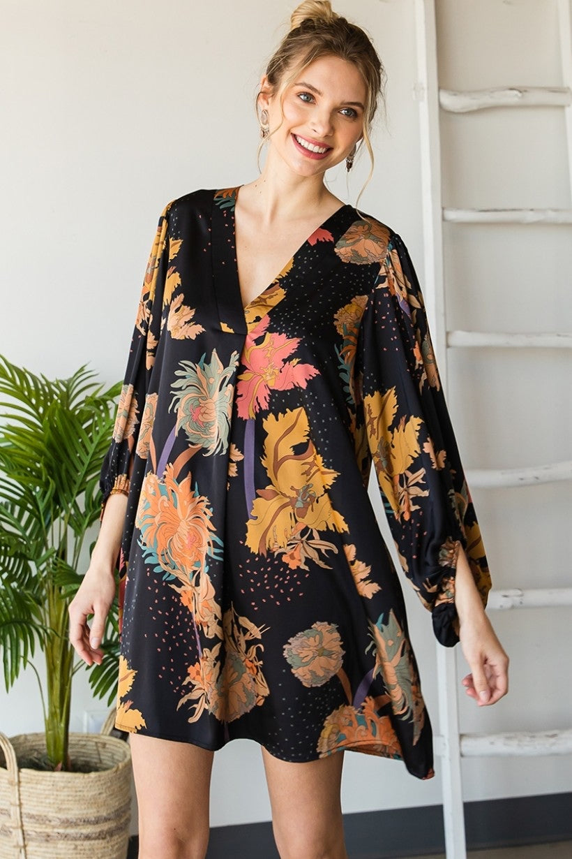 Tri Dress In Black Floral