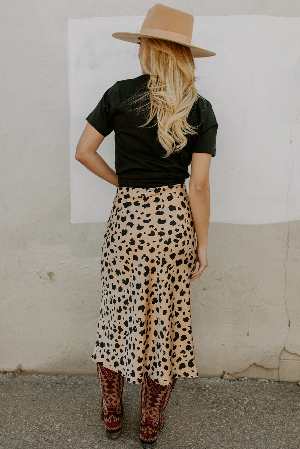 Khaki Leopard Print Side Split Midi Skirt