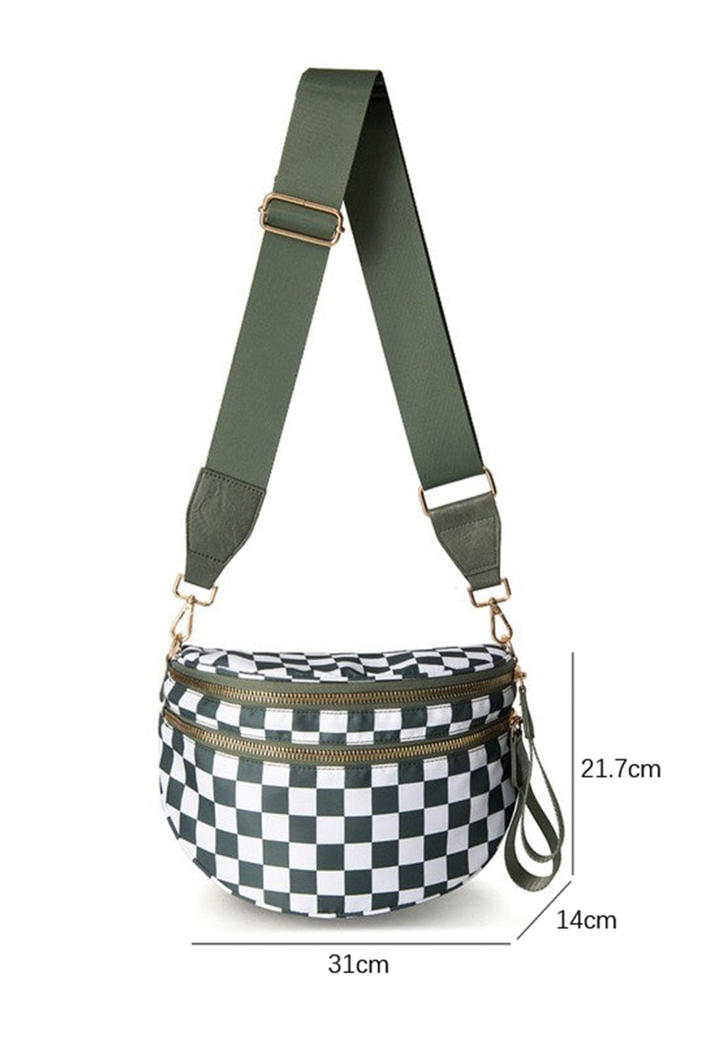 Black Checkered Print Wide Strap Large Crossbody Bag