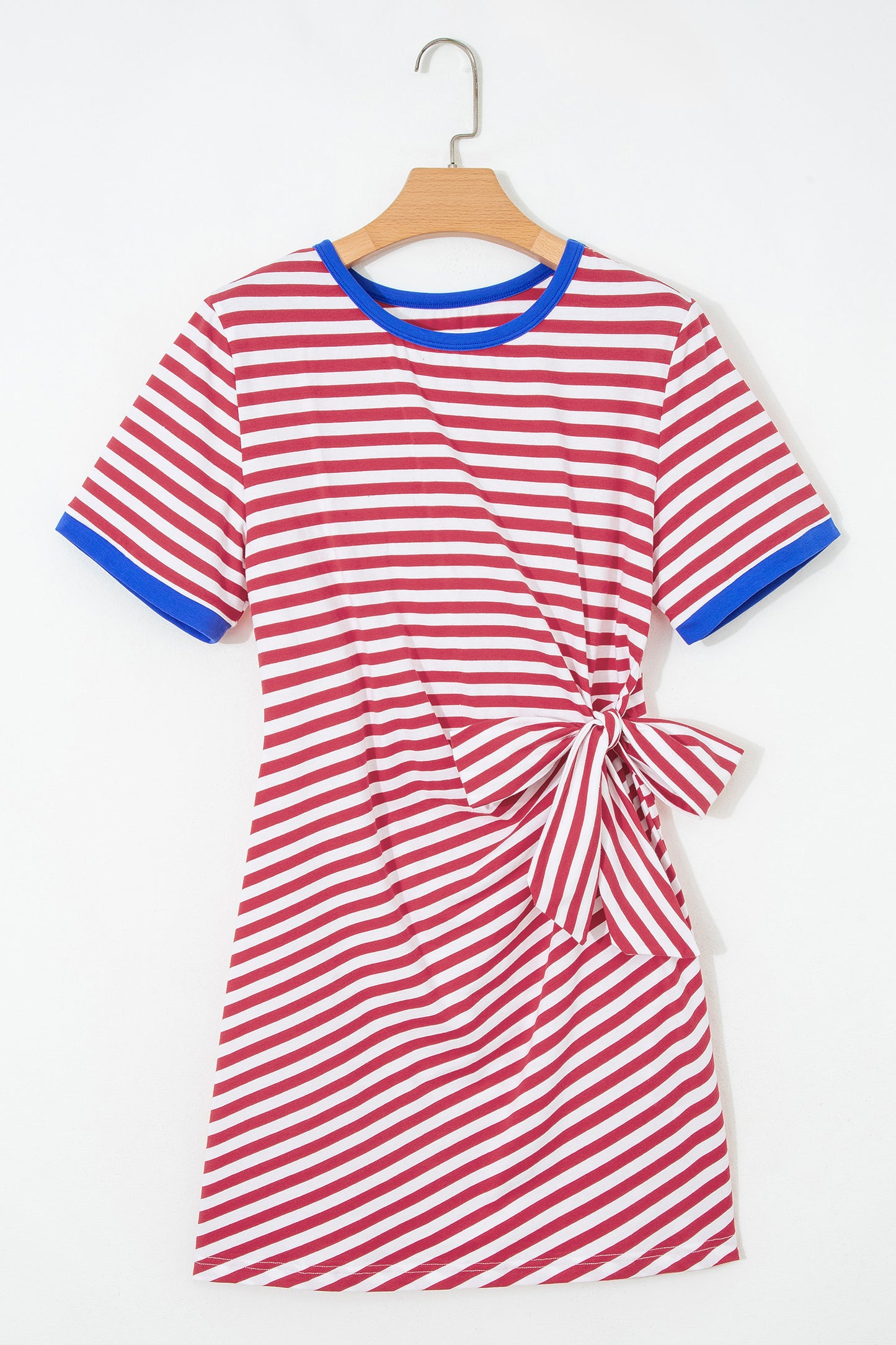 Green Stripe Nautical Tie Contrast Trim Round Neck T Shirt Mini Dress