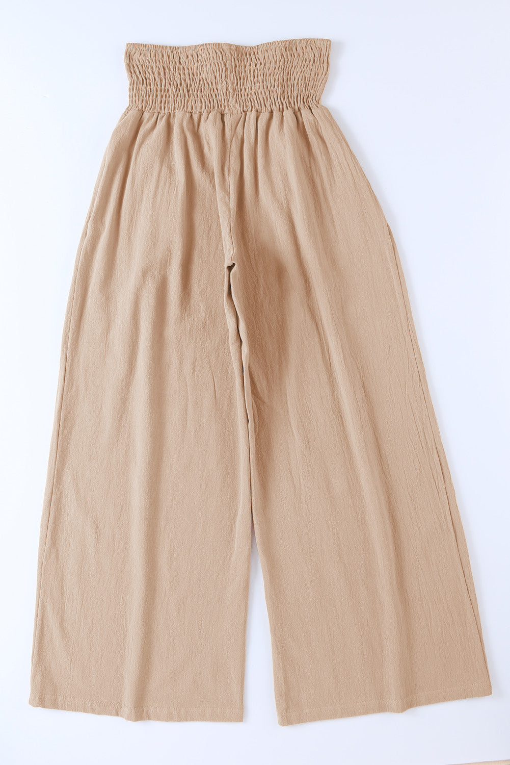 Gray Smocked Wide Waistband High Waist Wide Leg Pants