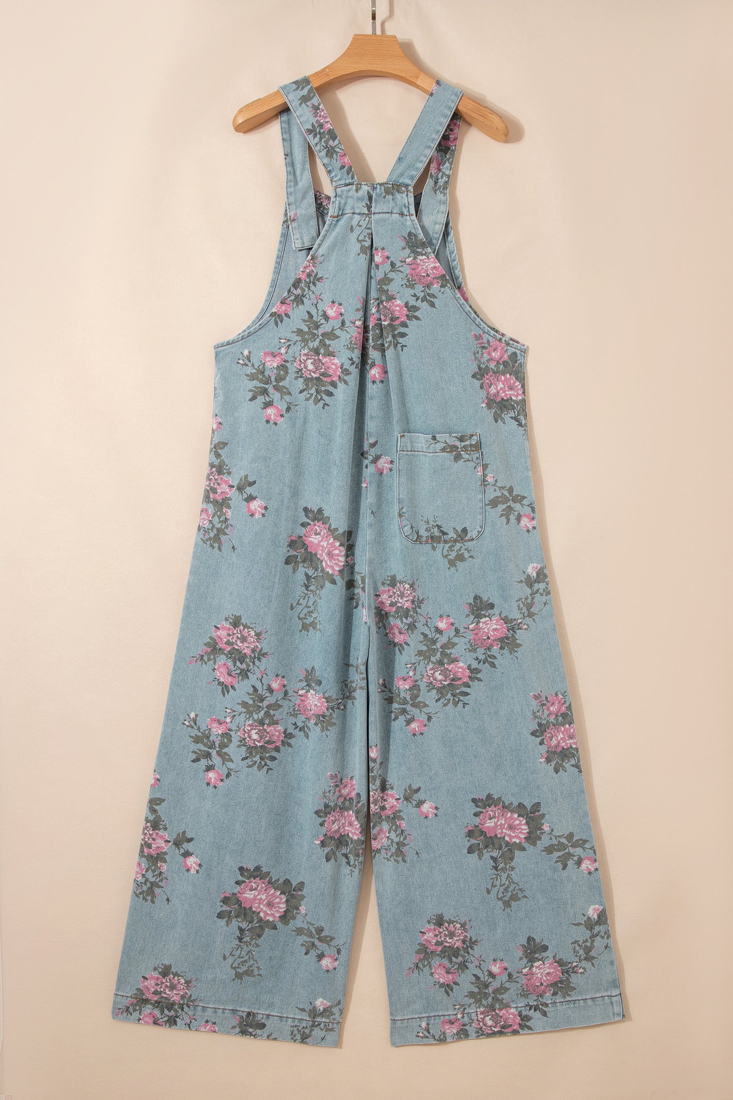 Blue Beau Floral Print Pleated High Waist Wide Leg Denim Jumpsuit