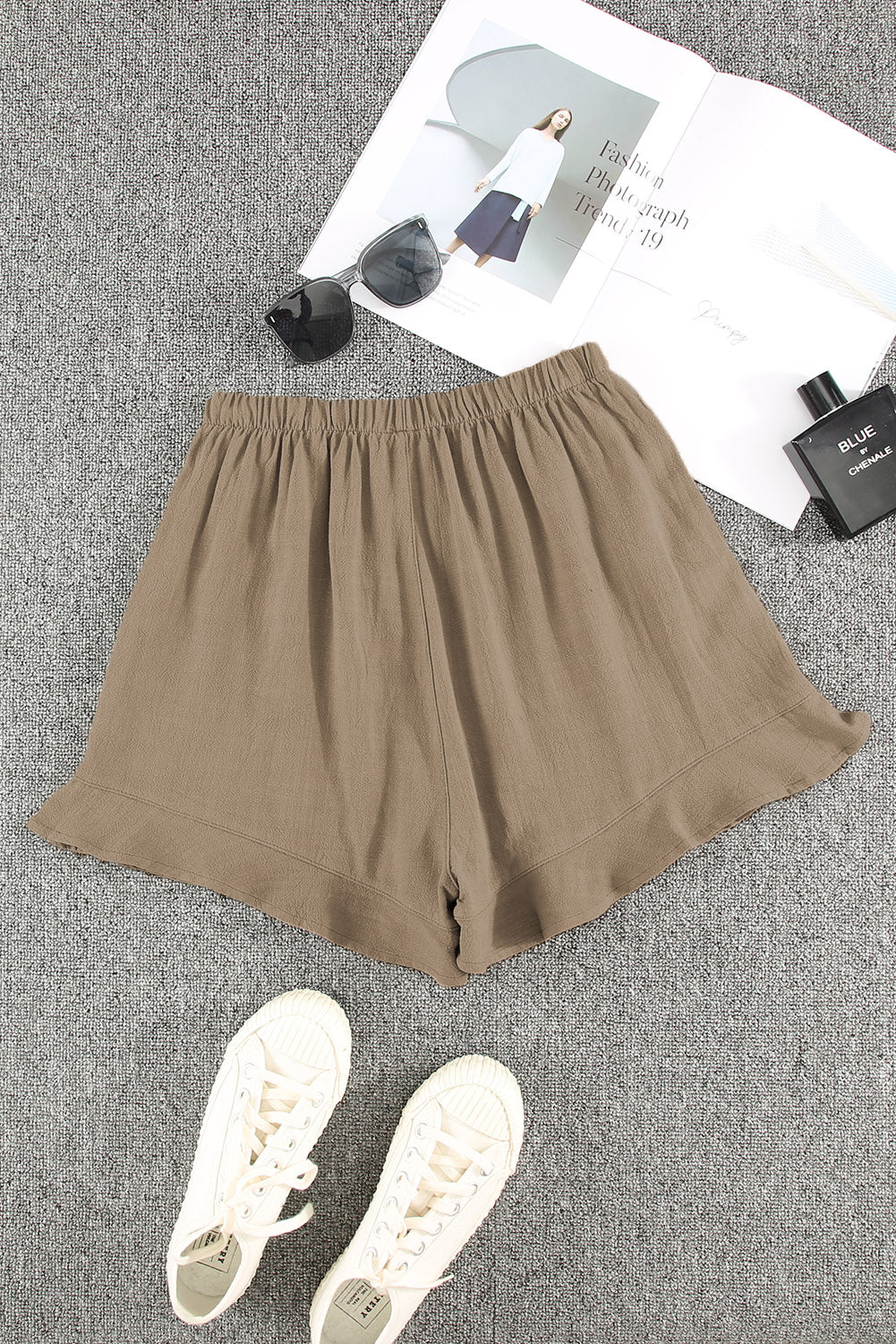 Green Casual Pocketed Ruffle High Waisted Shorts