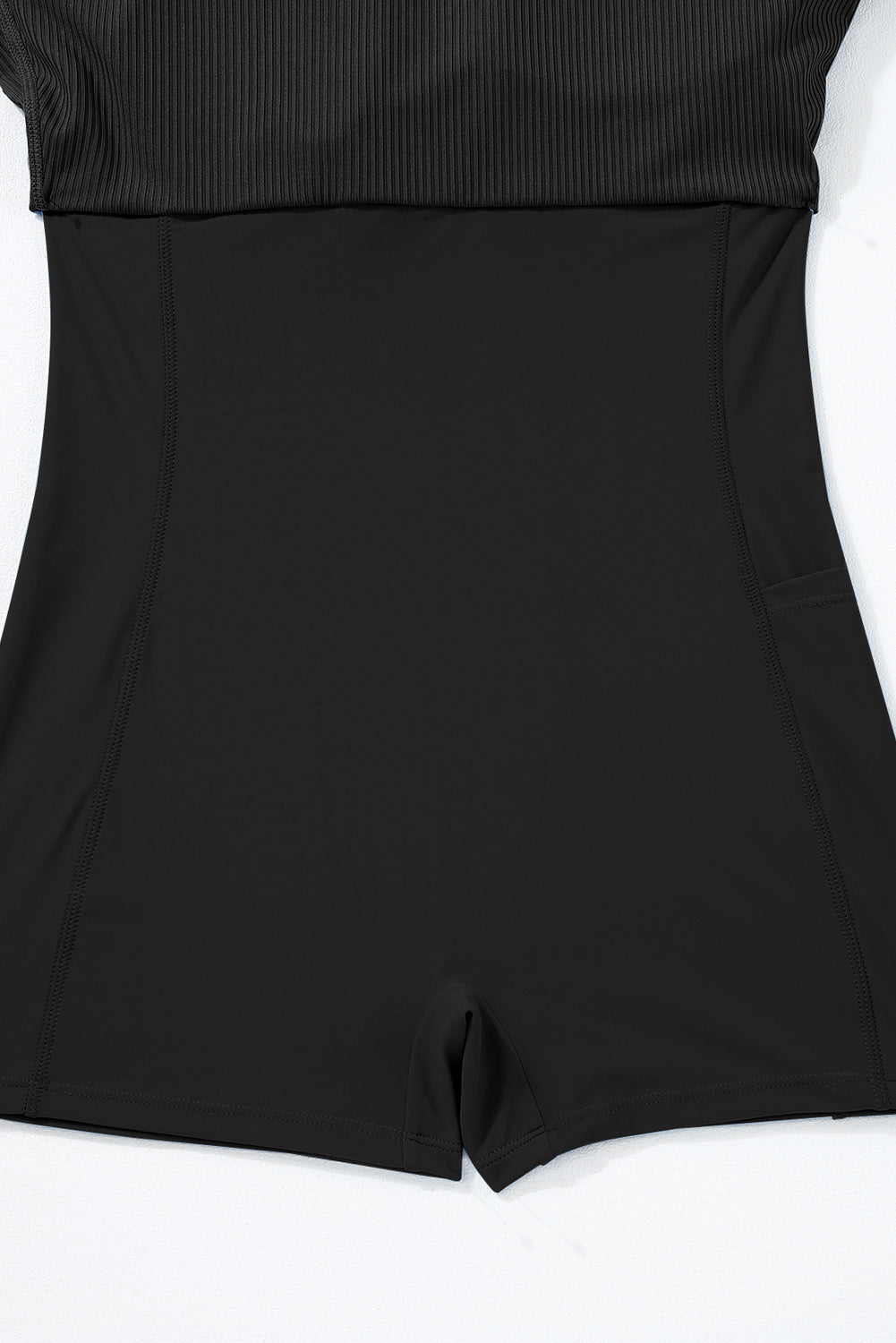 Black Sporty Ribbed Spaghetti Straps Swim Dress