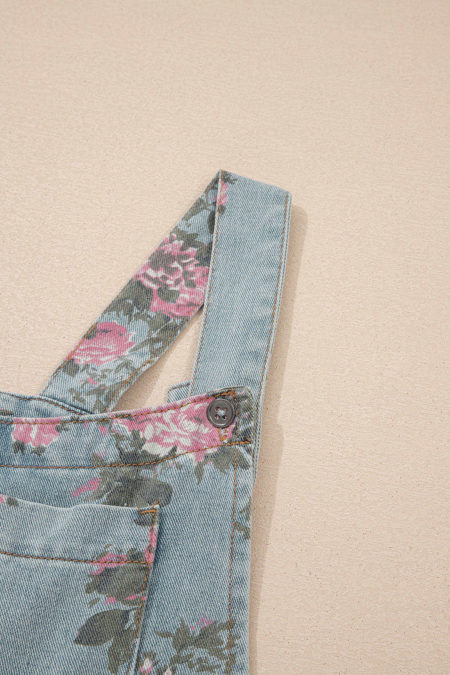 Blue Beau Floral Print Pleated High Waist Wide Leg Denim Jumpsuit
