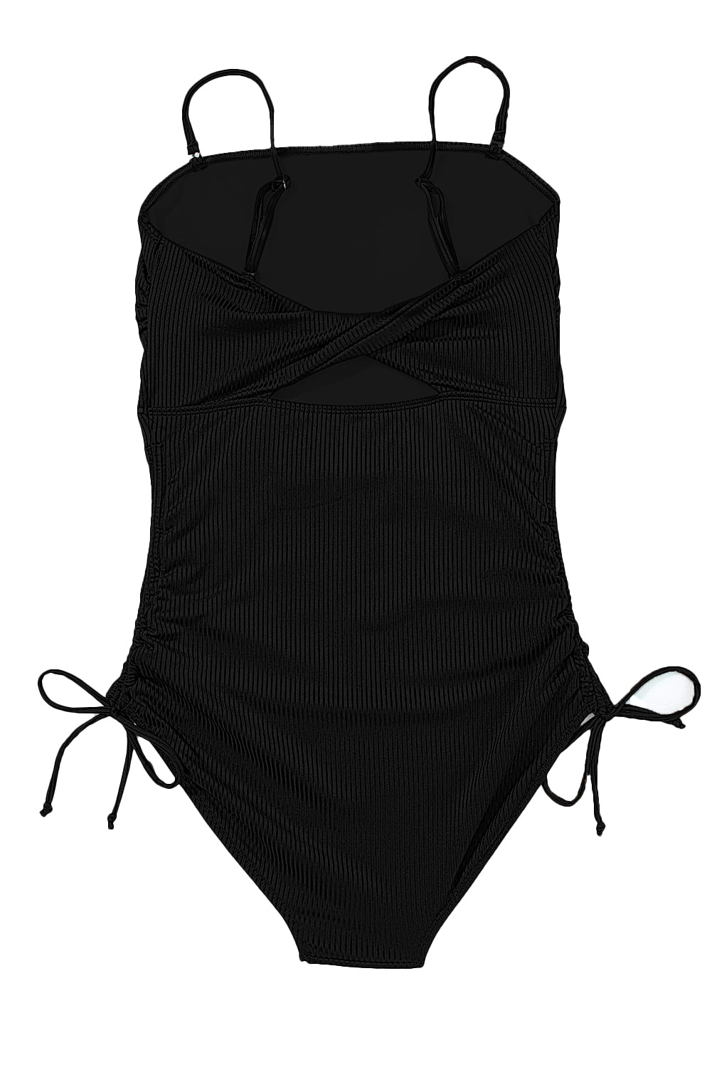 Navy Blue Side Drawstring Cutout Ribbed One Piece Swimsuit