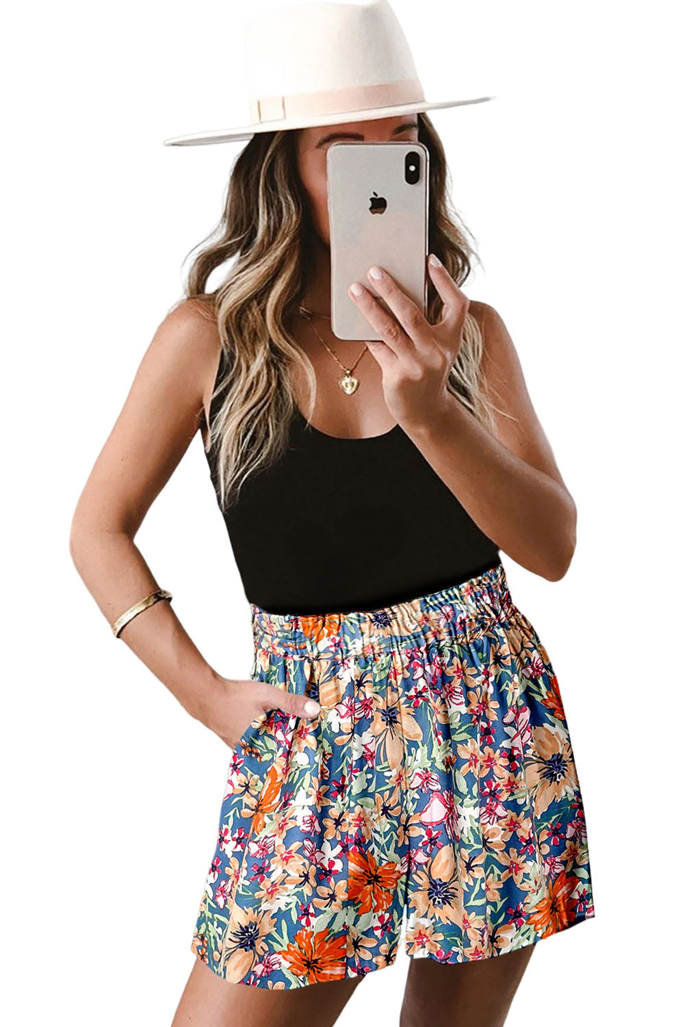 Multicolor Casual Floral Print Wide Leg Shorts