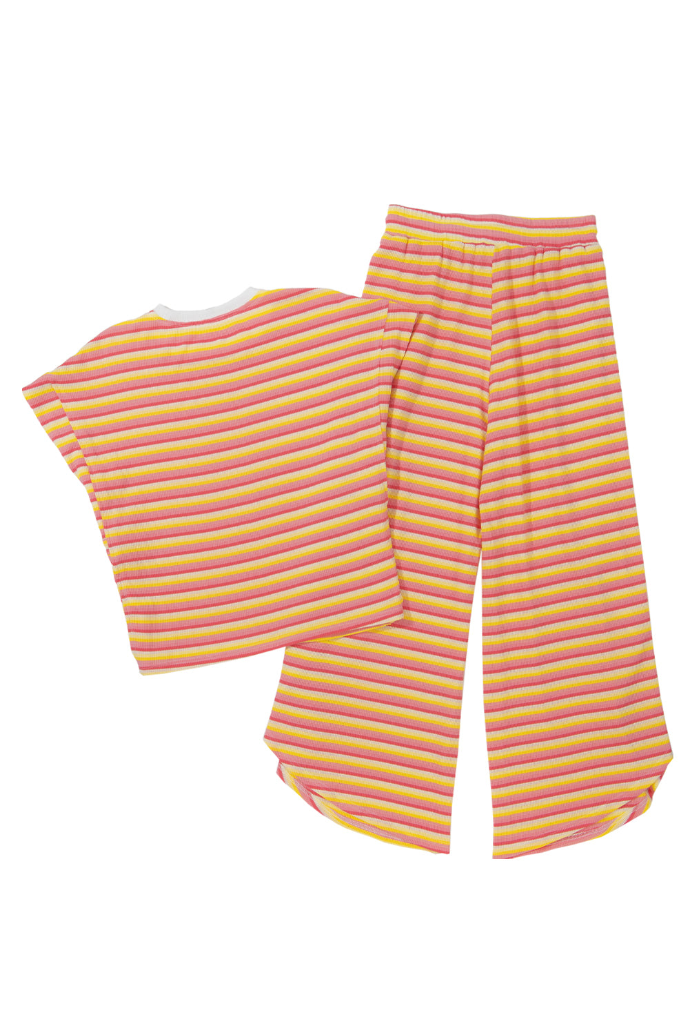 Pink Stripe Rainbow Tee and Tassel Drawstring Wide Leg Pants Set