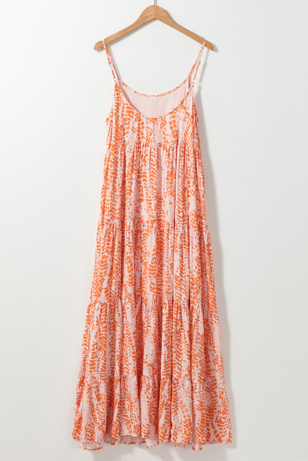 Orange Abstract Print Backless Tiered Maxi Dress