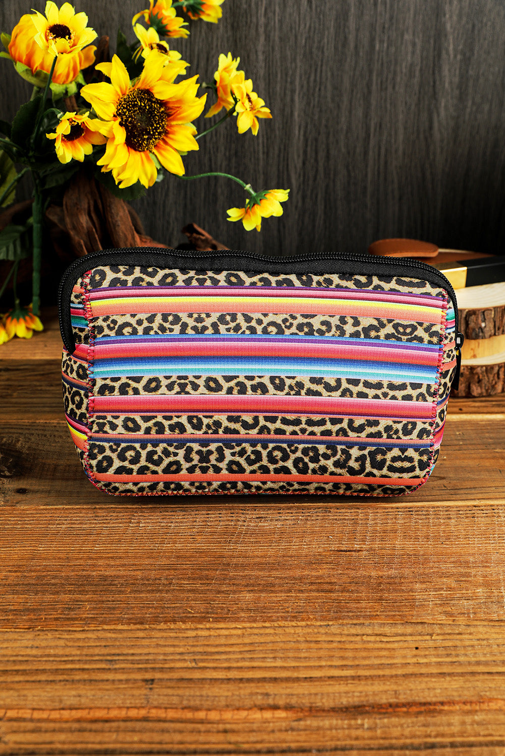 Cheetah Print and Aztec Pattern Zip Closure Make Up Bag