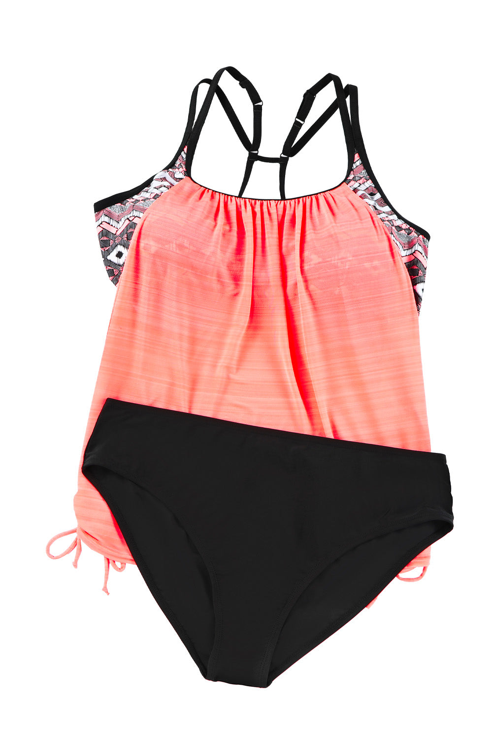 Pink Geometric Print Lined Racerback Tankini Swimsuit