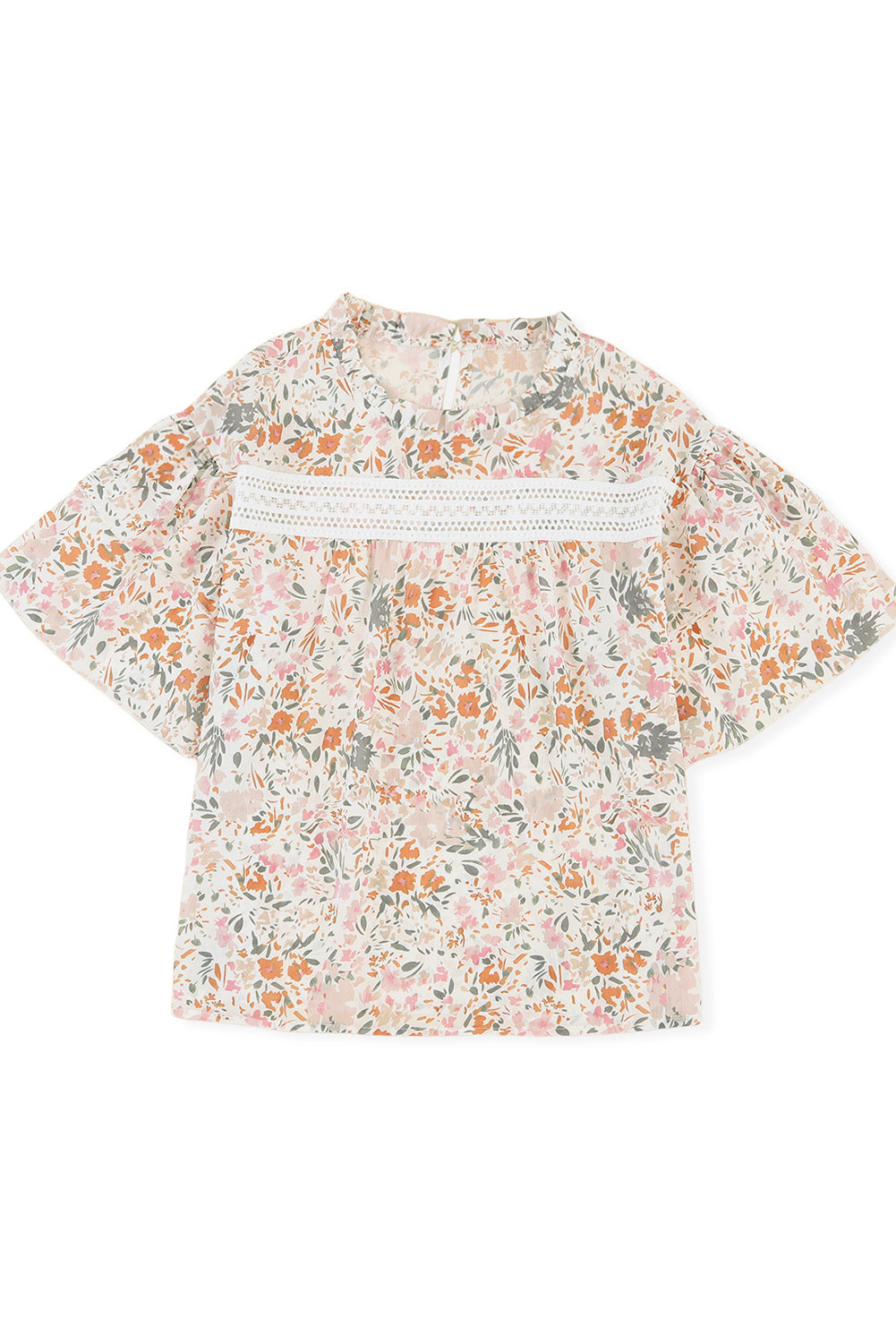 Multicolor Floral Print Wide Batwing Sleeves Blouse