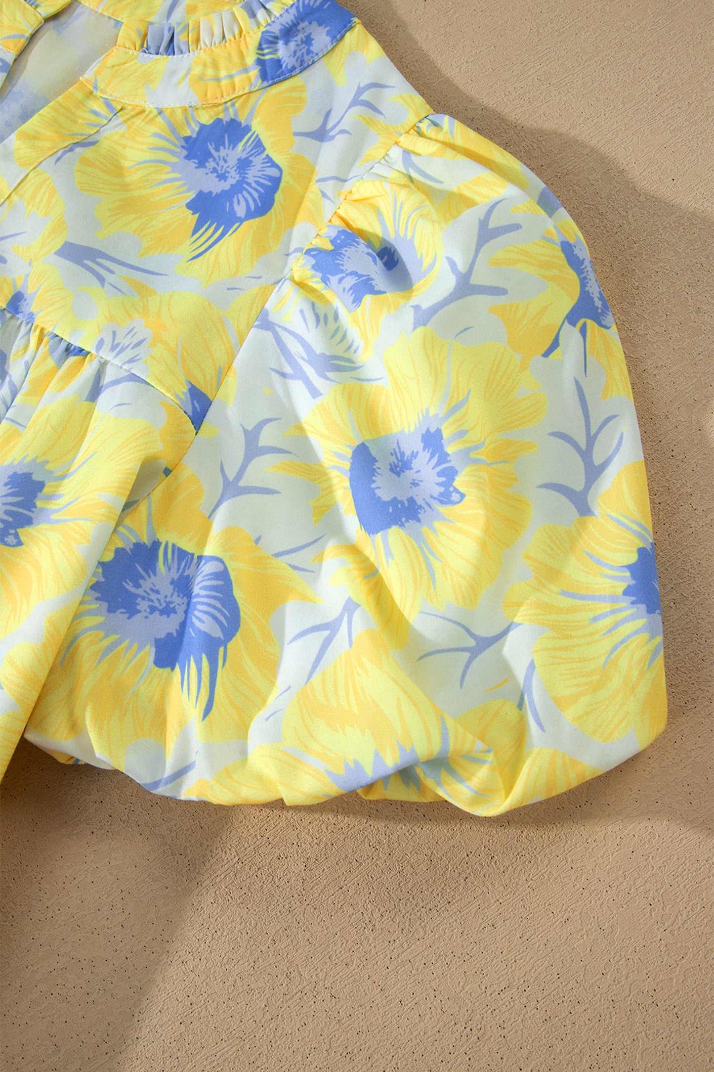 Pink Short Bubble Sleeve Summer Floral Blouse