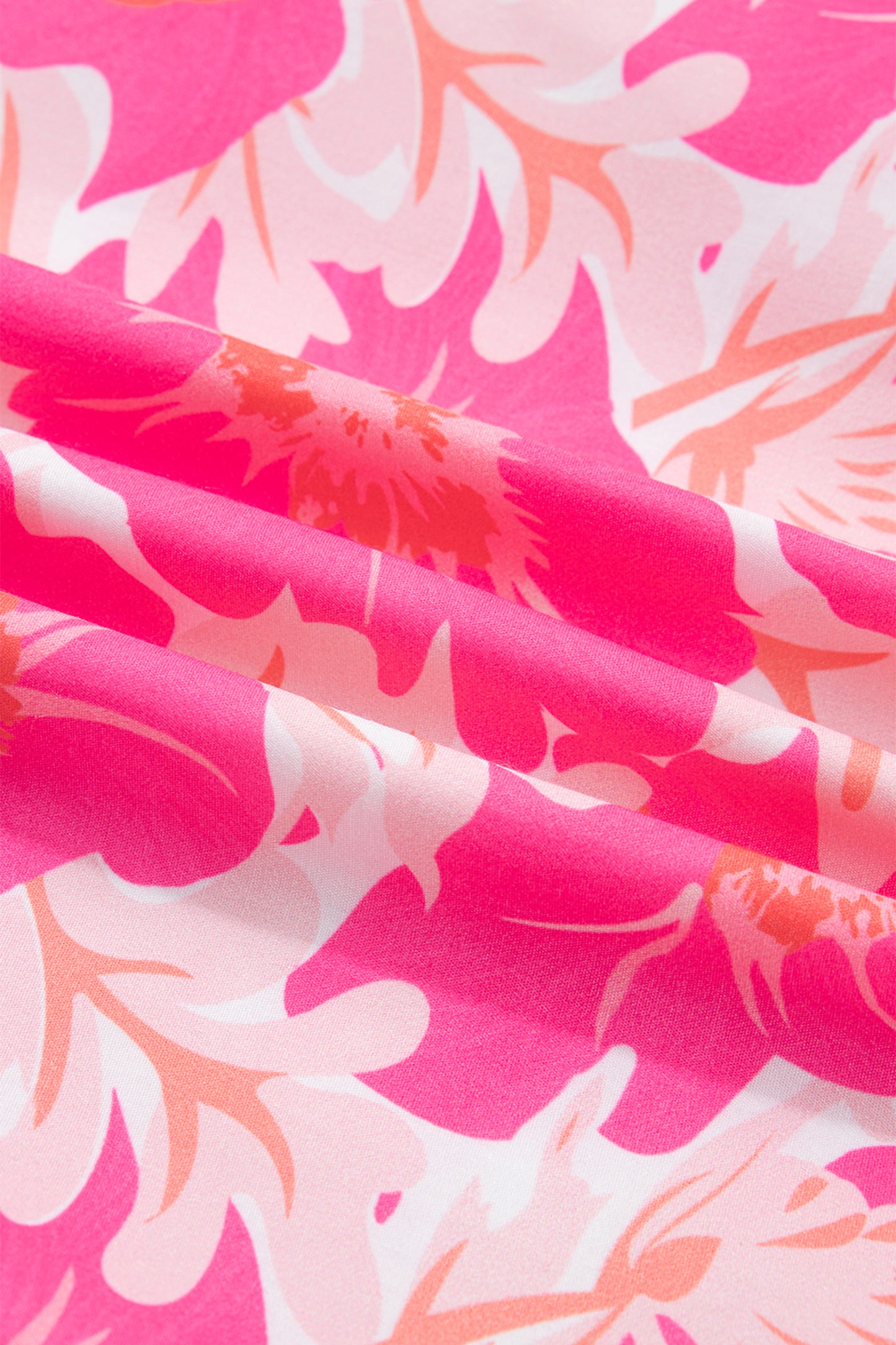 Pink Short Bubble Sleeve Summer Floral Blouse