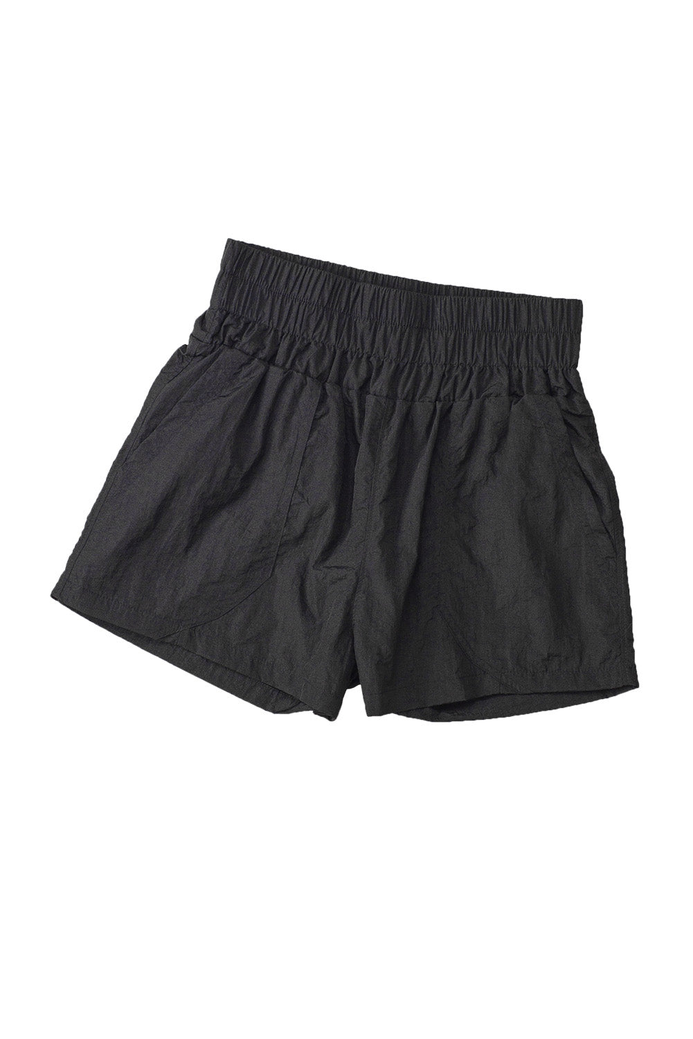 Black Elastic Side Pockets High Waist Shorts