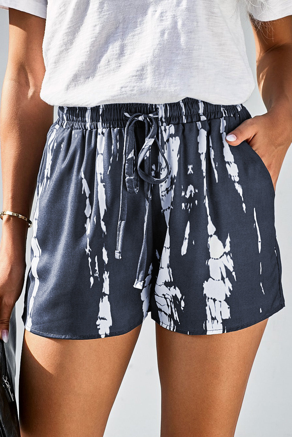 Wholesale Blue Casual Tie Dye Drawstring Shorts