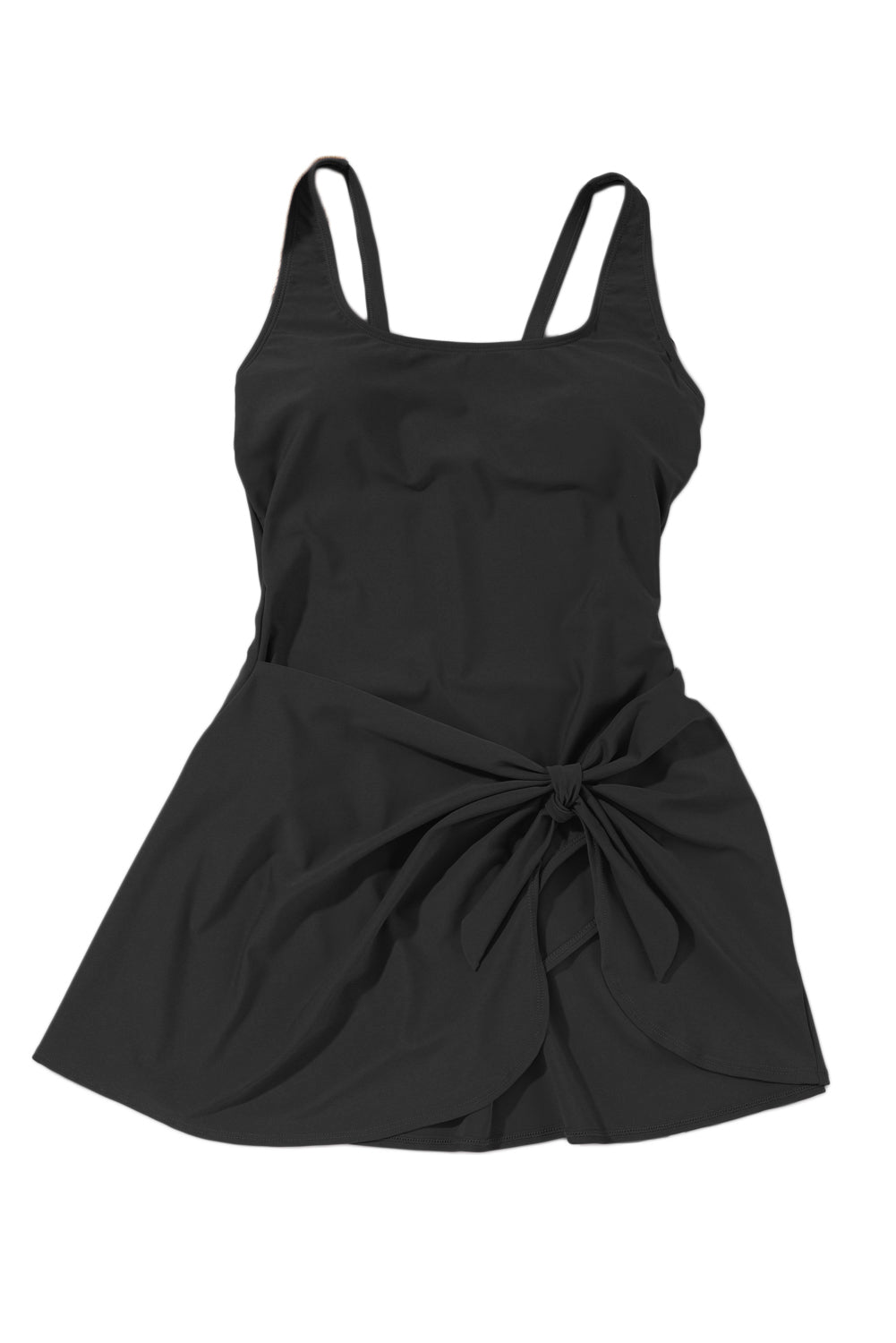 Black Knotted Split Skirt One Piece Swim Dress