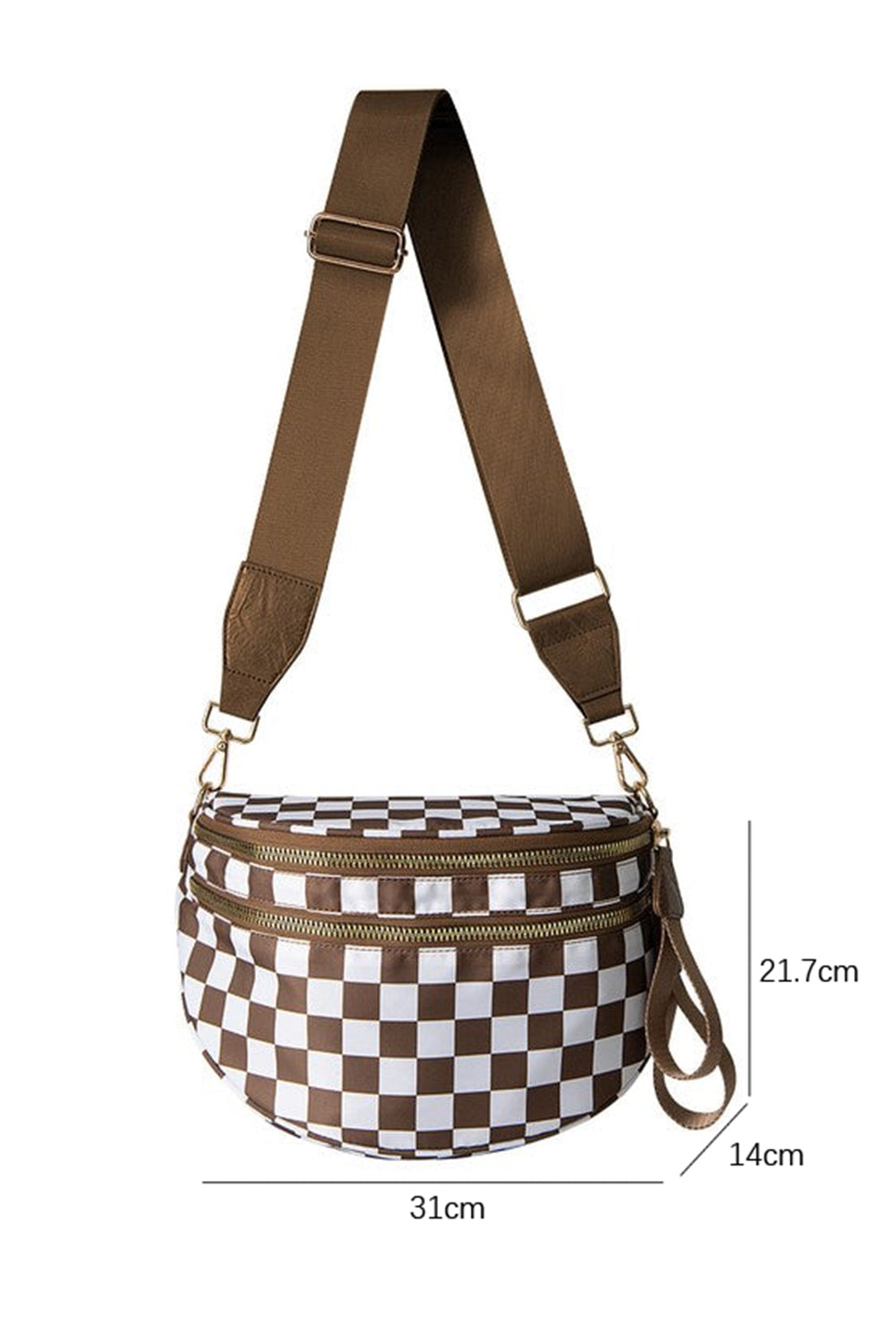 Black Checkered Print Wide Strap Large Crossbody Bag