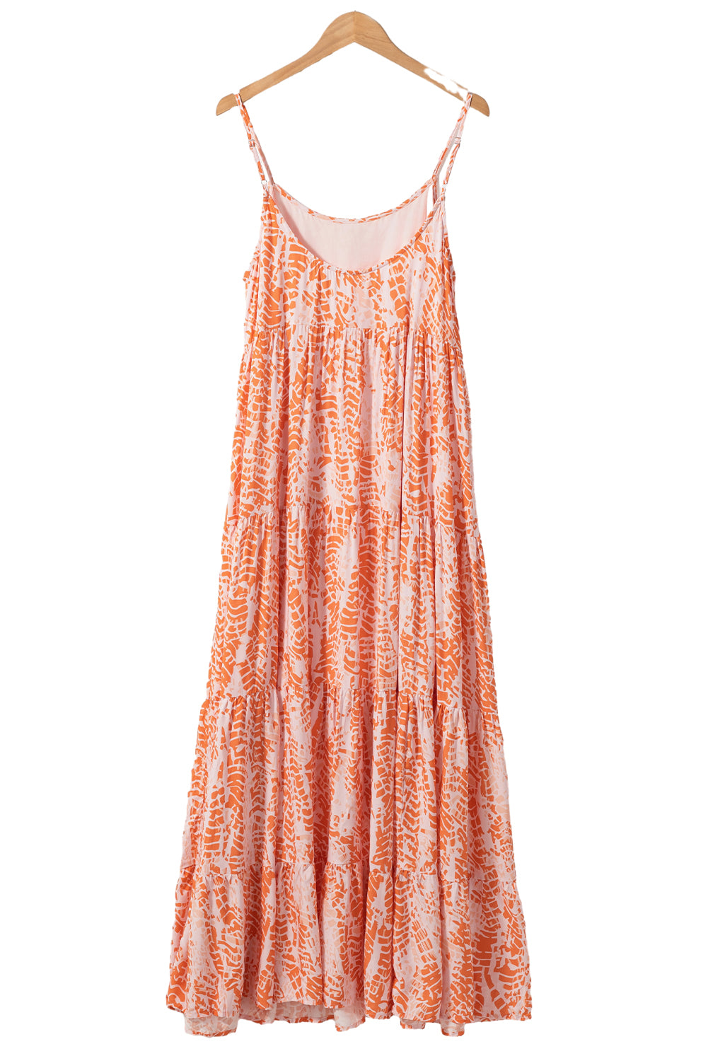 Orange Abstract Print Backless Tiered Maxi Dress