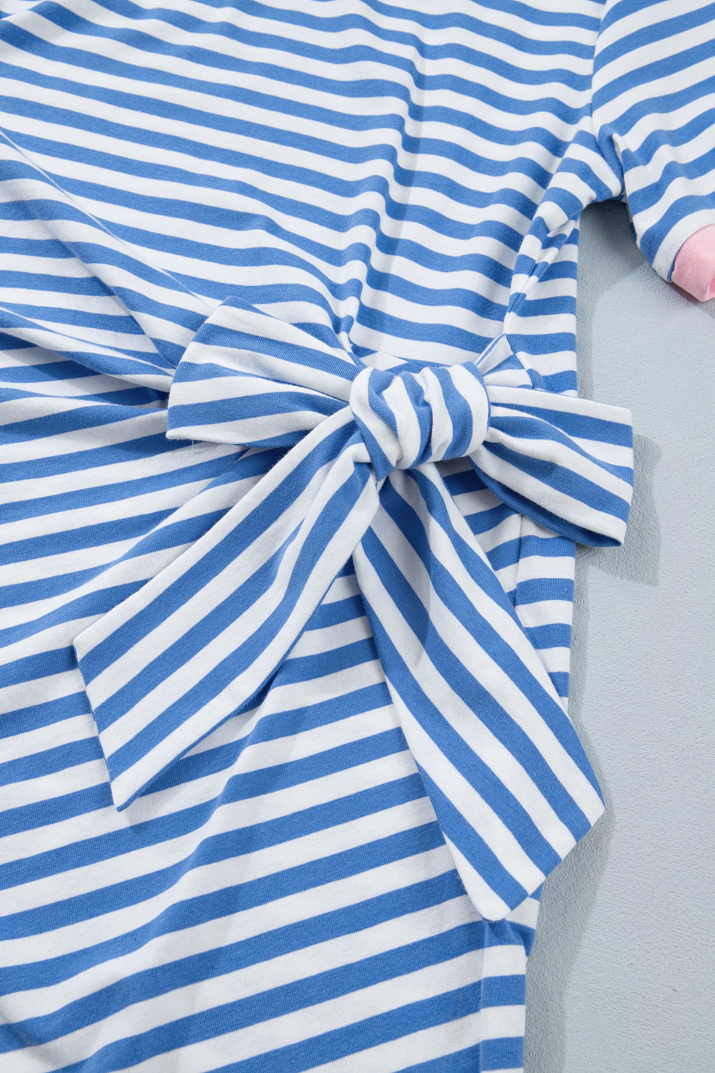 Green Stripe Nautical Tie Contrast Trim Round Neck T Shirt Mini Dress