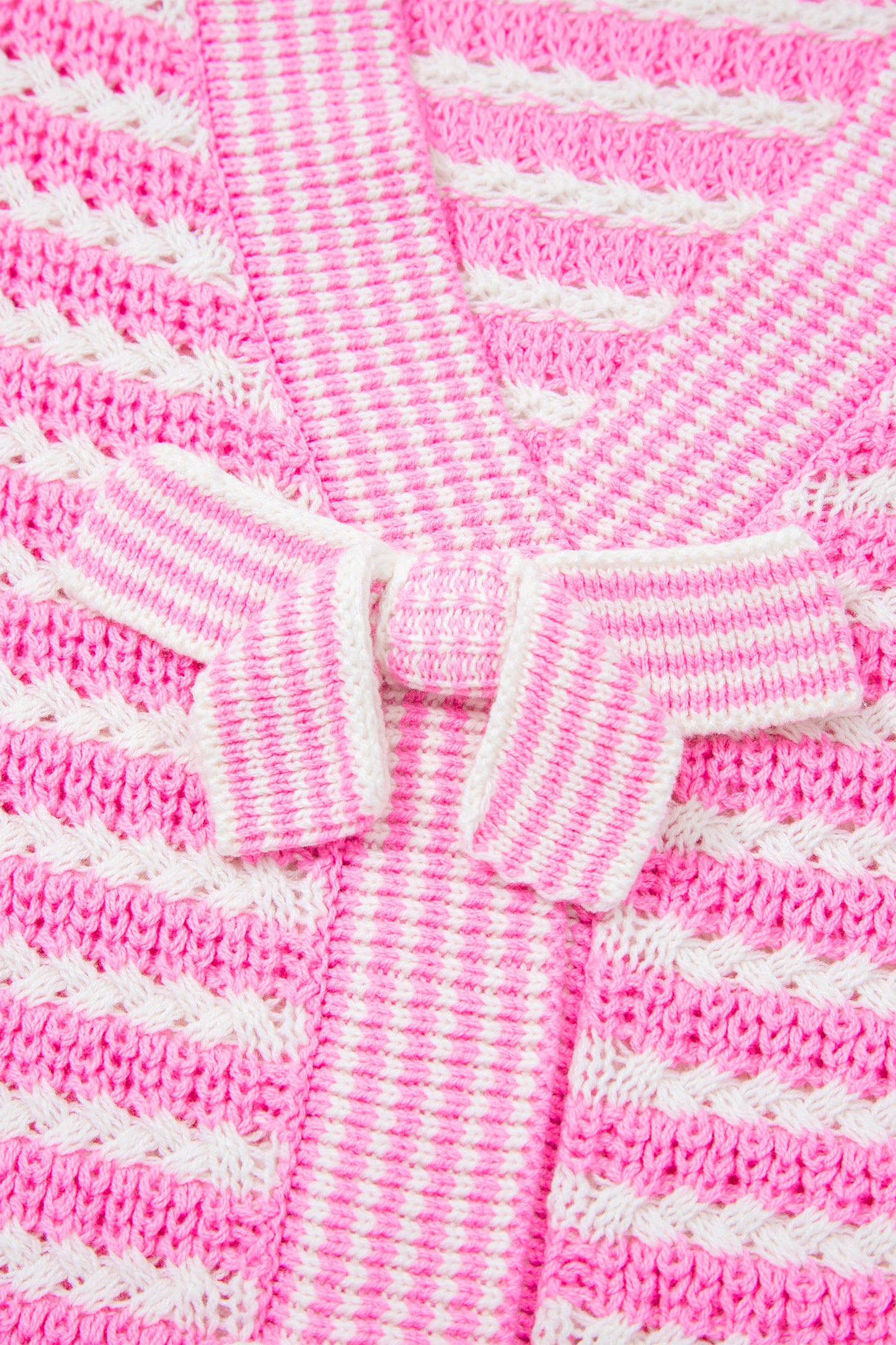 Green Stripe Short Sleeve Knit V Neck Bow Knot Sweater