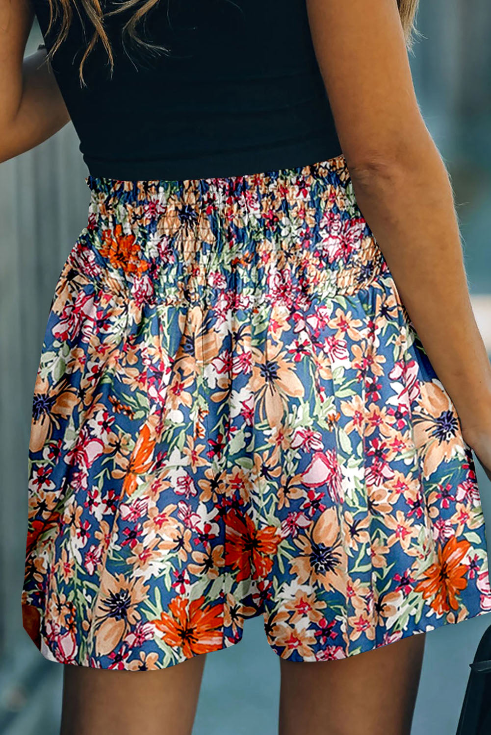 Multicolor Casual Floral Print Wide Leg Shorts