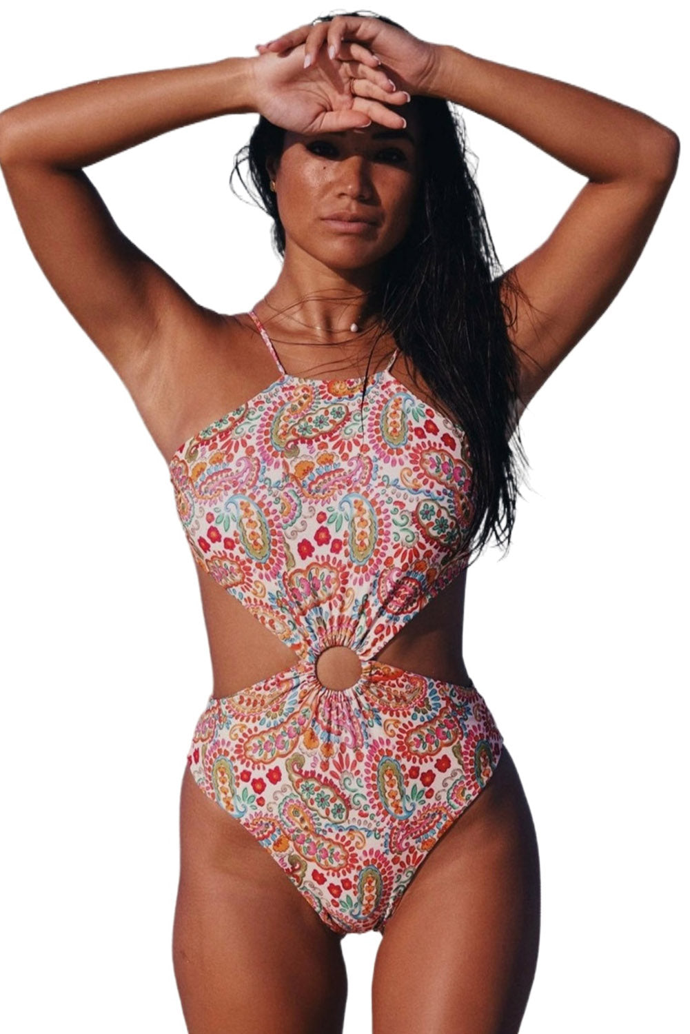 Multicolor Floral Print Lace Up Backless Monokini