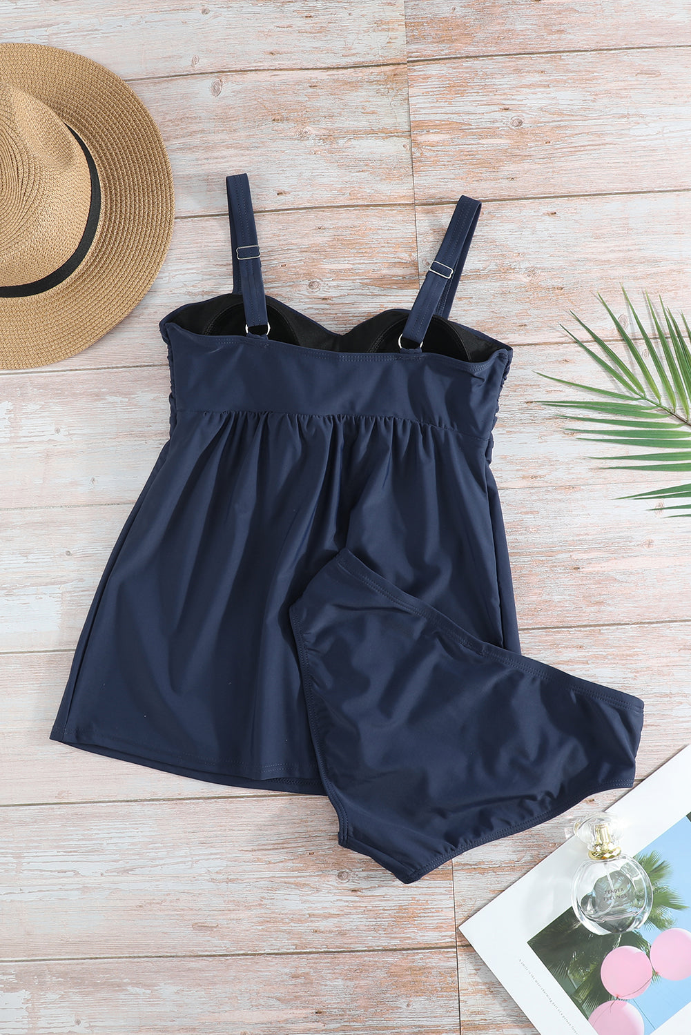 Navy Blue Ruched Swing Tankini Swimsuit