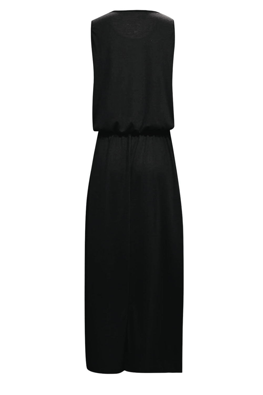 Black Solid Split Sleeveless Tunic Maxi Dress