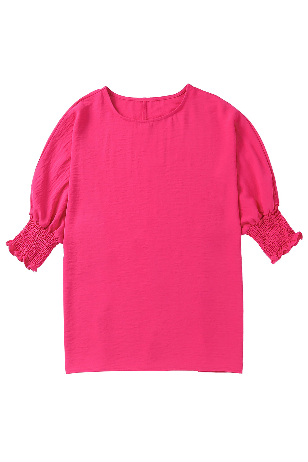 Pink Casual Shirred Cuffs Half Sleeve Top