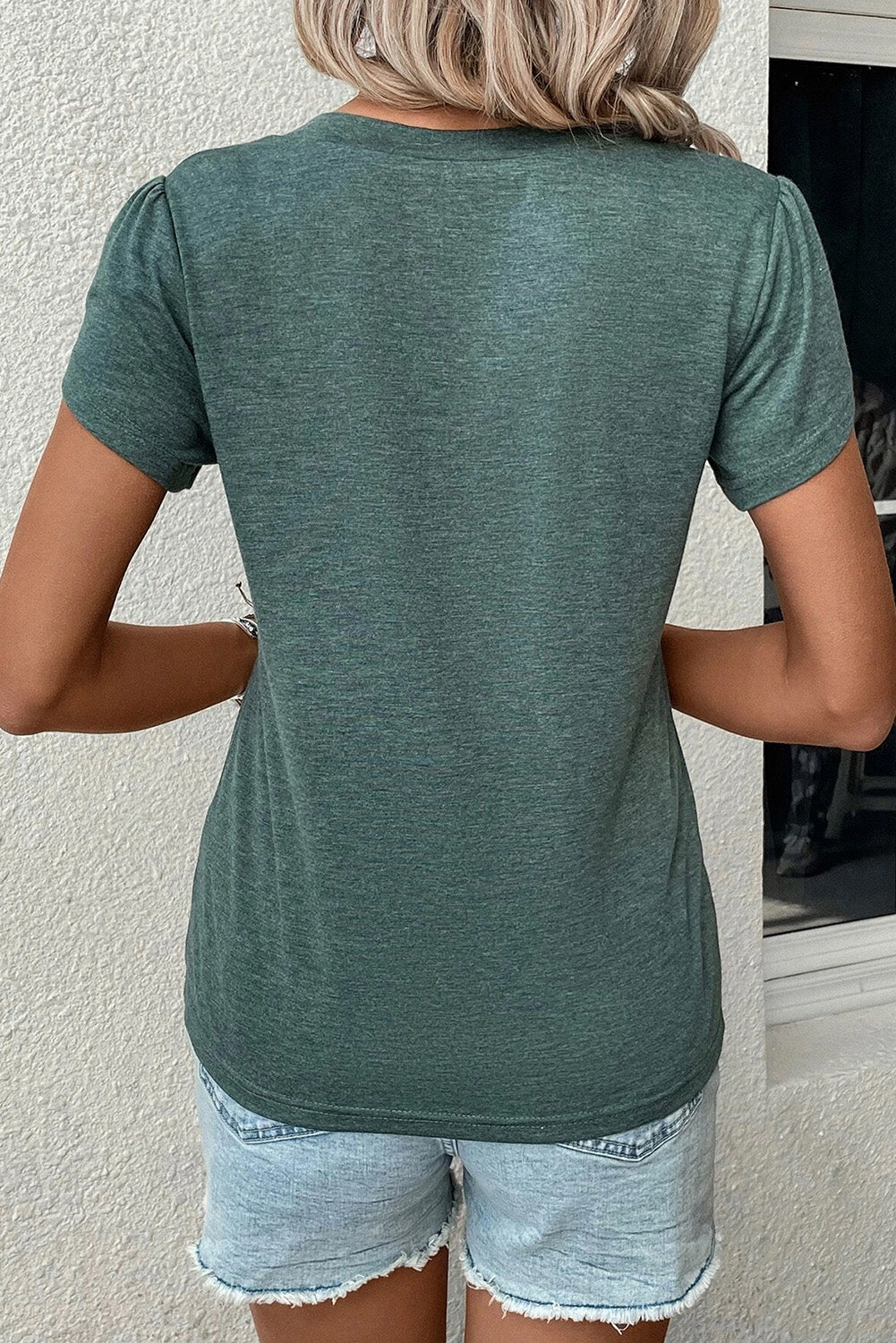 Mist Green Tulip Sleeve V Neck T-Shirt