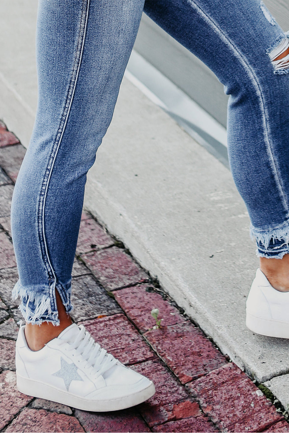 Light Blue Ripped Fringe Crop Skinny Jeans